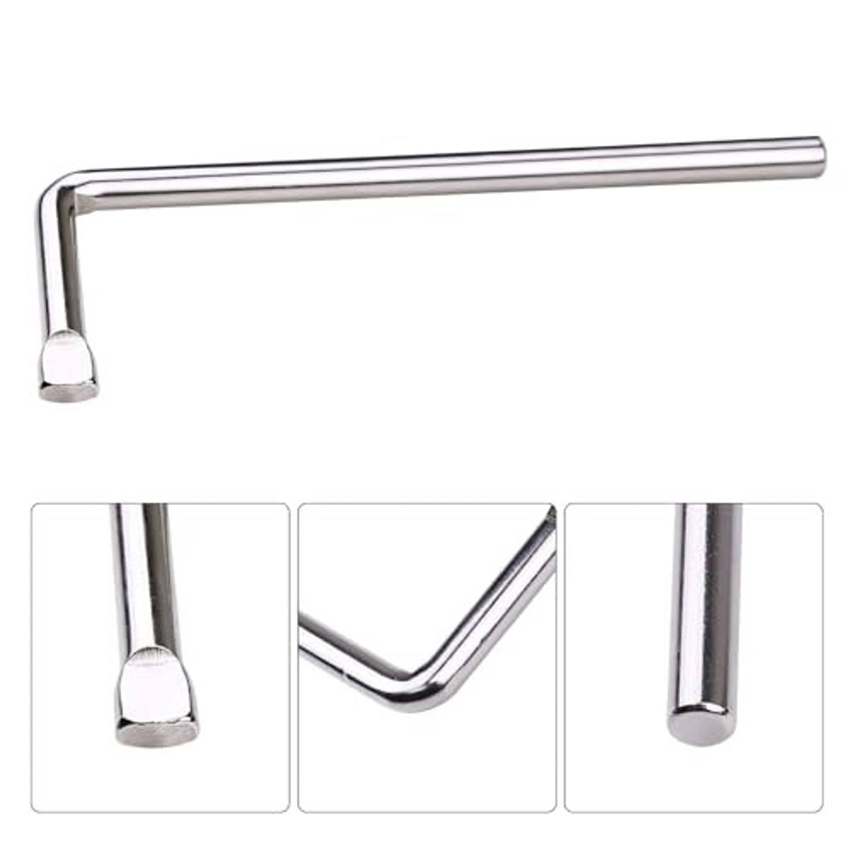 L-shaped tire chain tool with capped legs and rounded metal ends