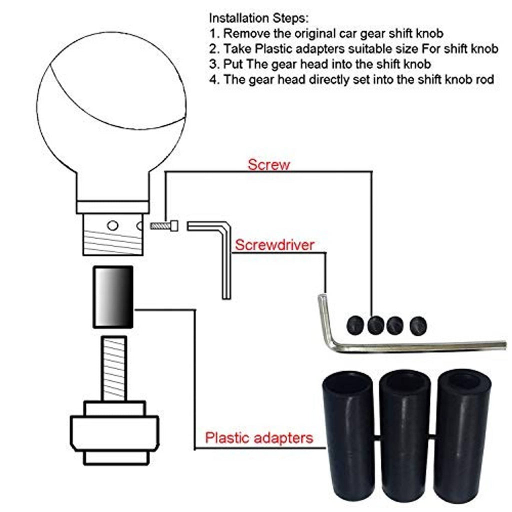Shifter knob installation kit with removal tool, screw, and plastic adapters