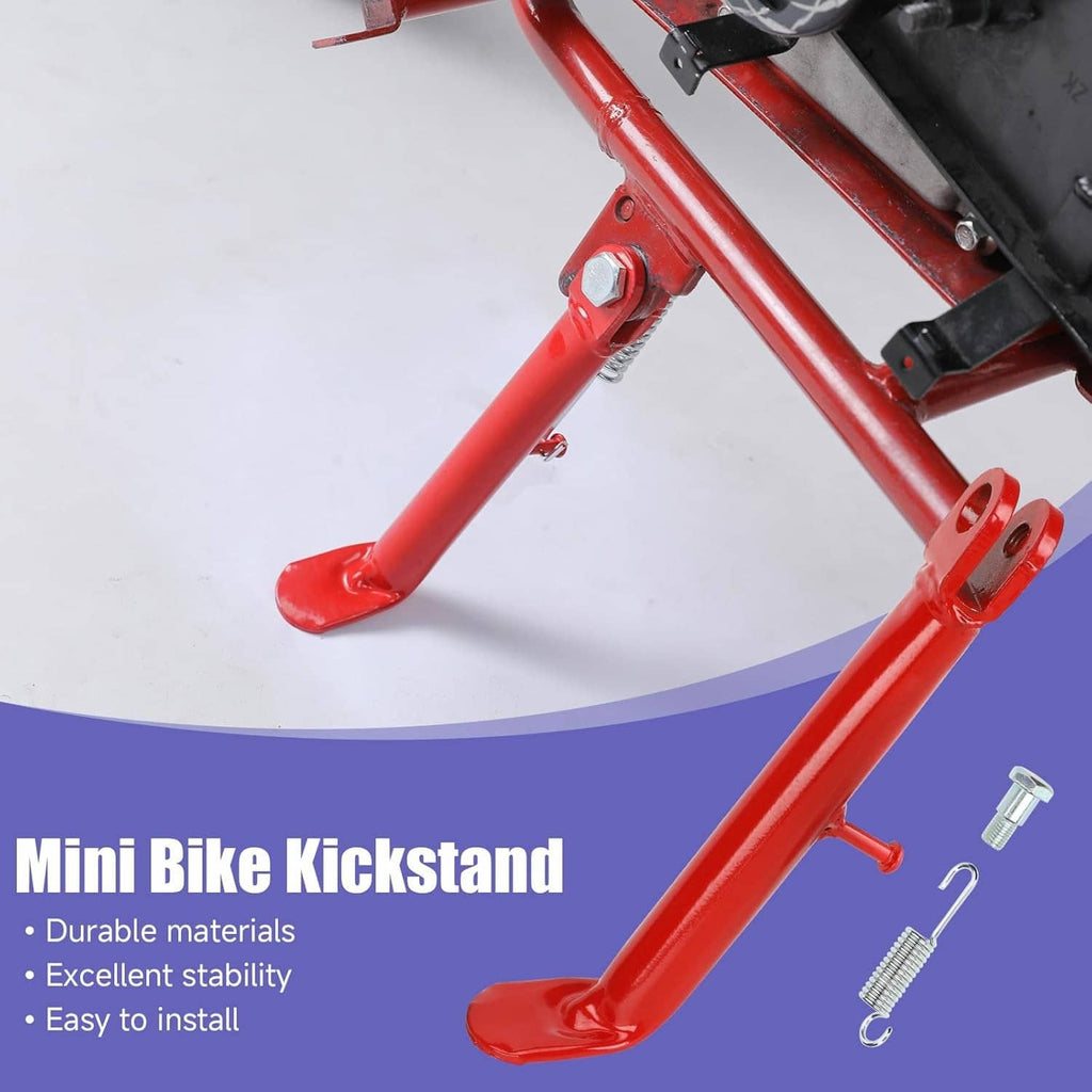 Red mini bike kickstand and spring mechanism with mounting points