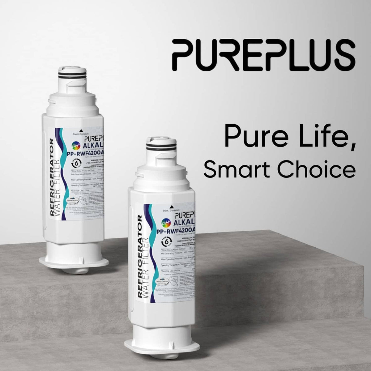 White alkaline water filter cartridges set with PUREPLUS branding