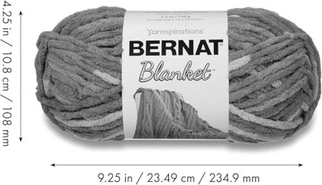 Gray Bernat Blanket super bulky chenille yarn, 3-pack skeins with label