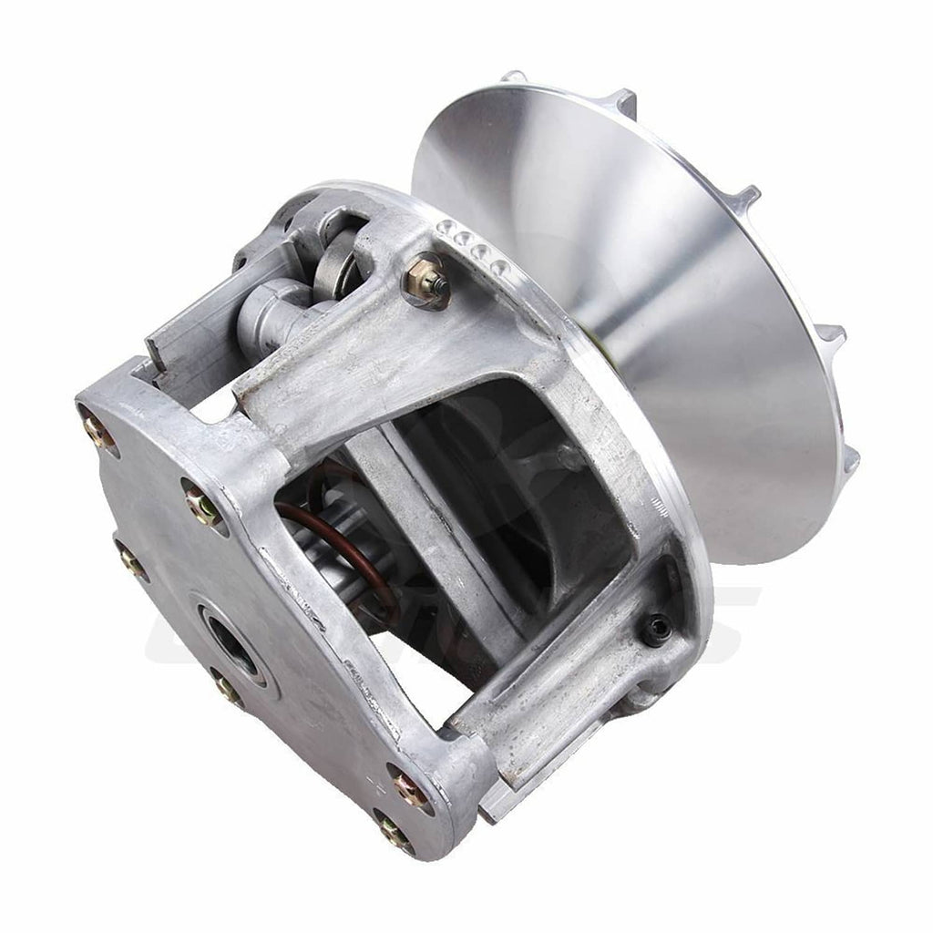 Primary drive clutch assembly angled view with open frame and silver cover