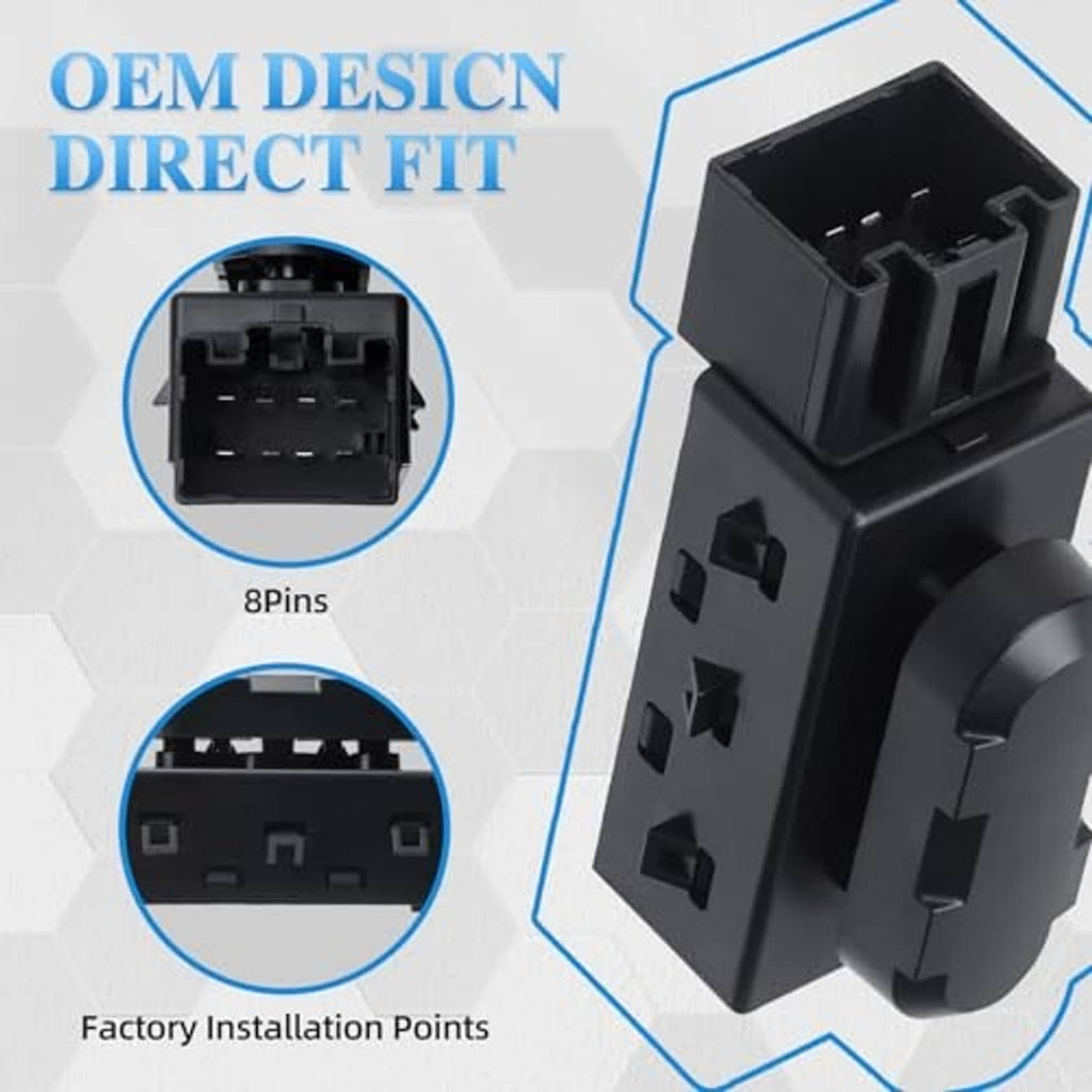 Black OEM-fit power seat switch with multi-pin connector and socket openings