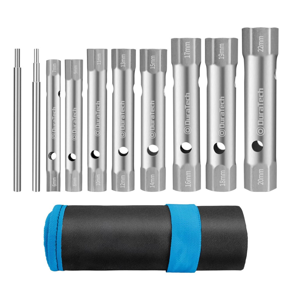 DURATECH socket wrench set with 10 silver shower valve sockets and carry roll pouch