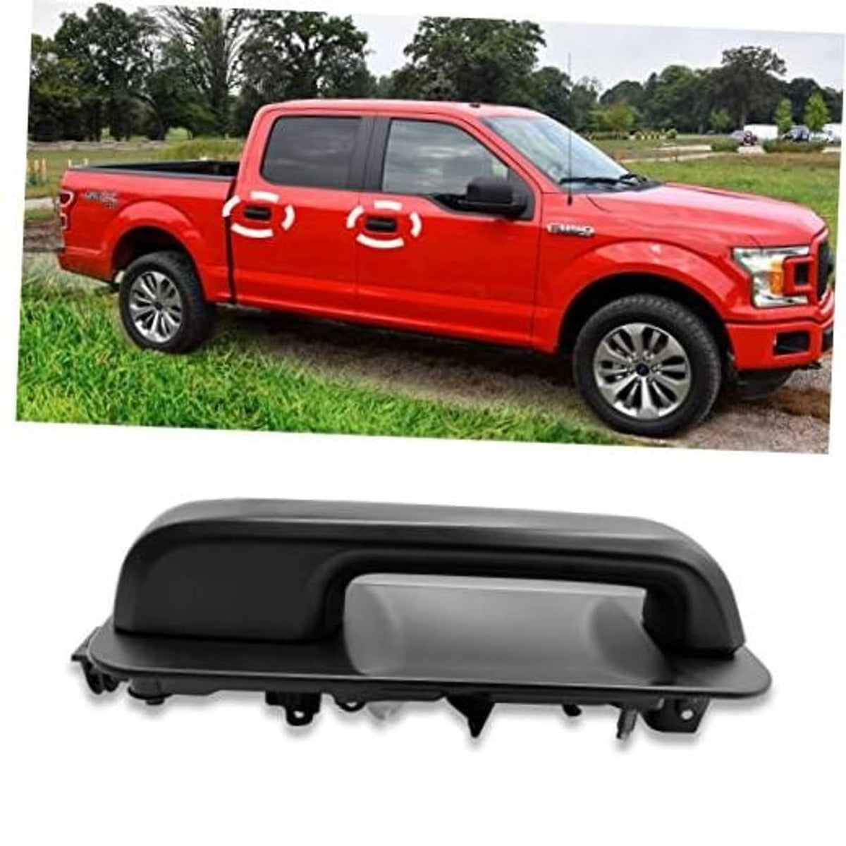 Black smooth exterior door handle for pickup, passenger side