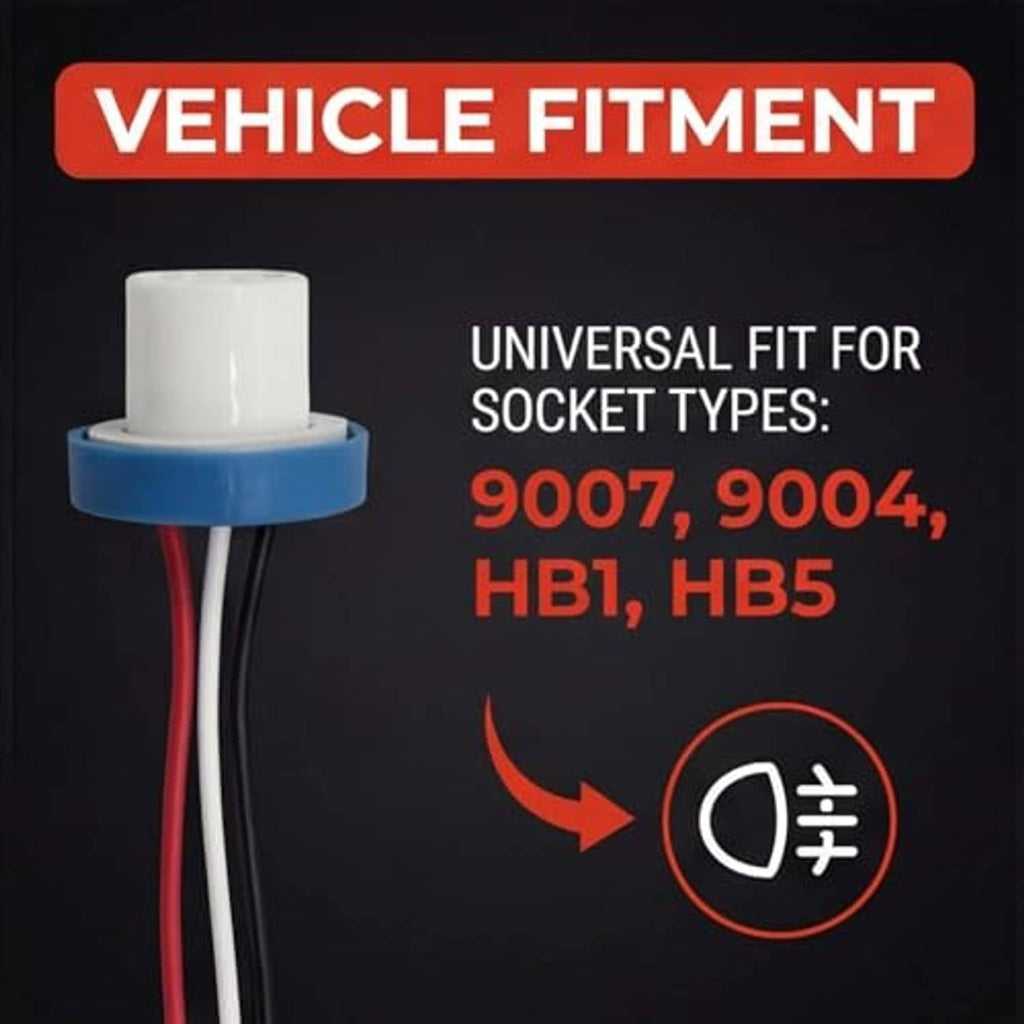 3-pin ceramic headlight socket on harness with blue collar and red/black wire leads