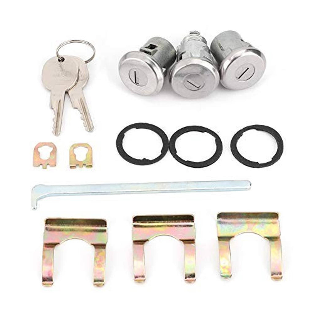 Lock cylinder replacement kit with 3 round key locks, 2 keys, rubber seals and brackets