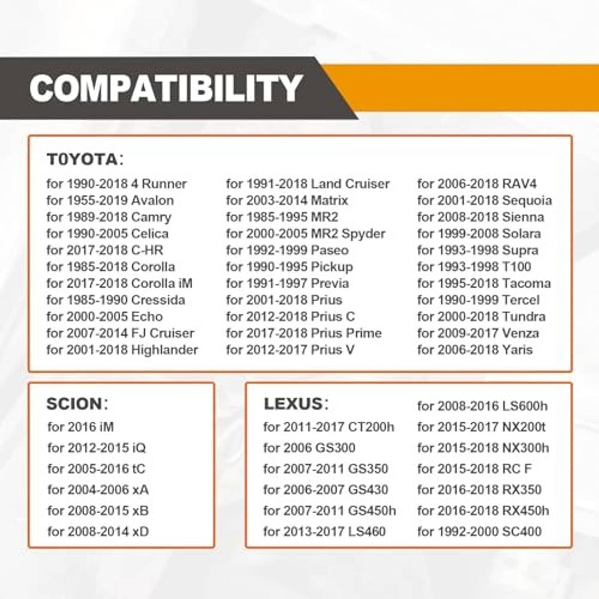 Oil drain plug gasket compatibility chart for Toyota and Lexus vehicles