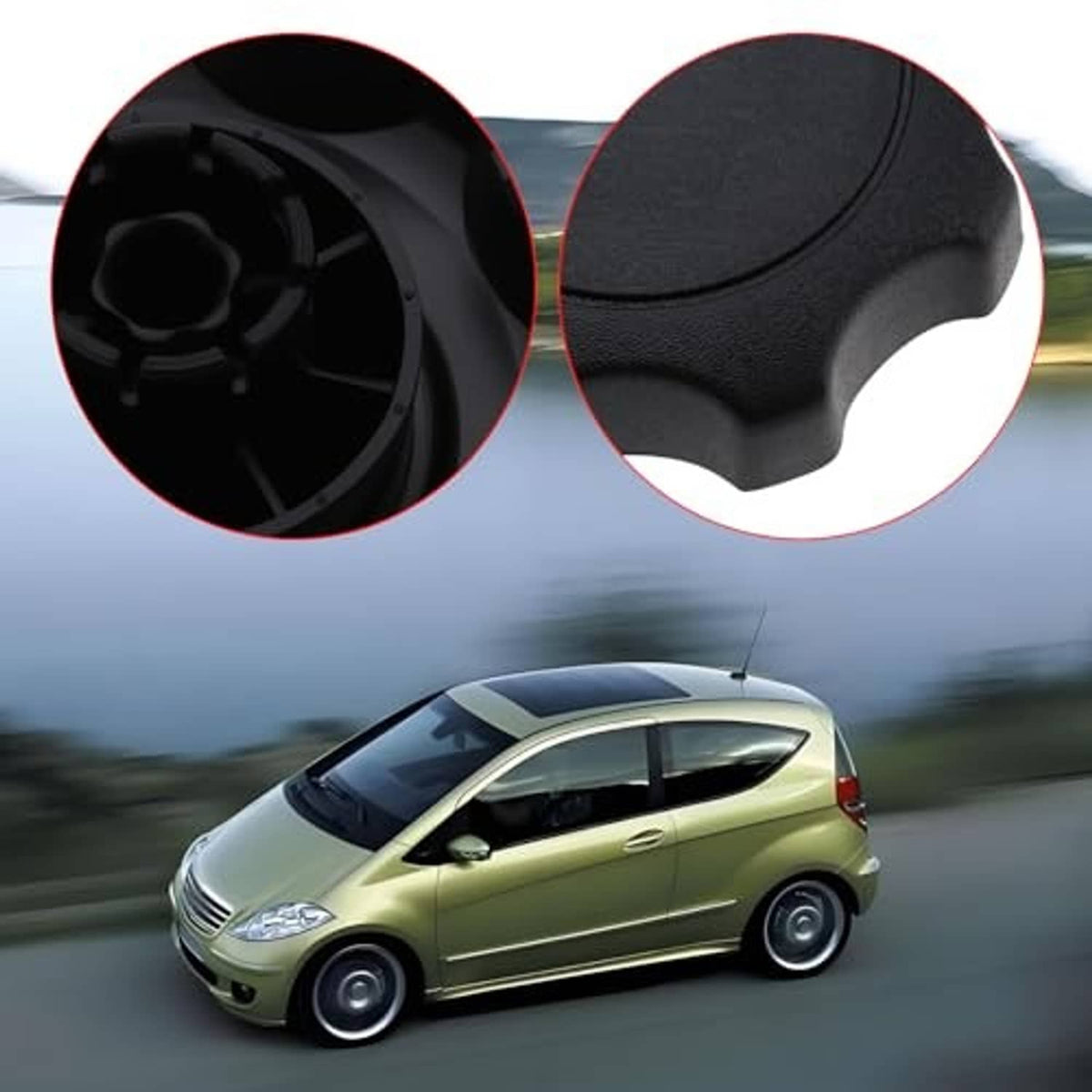 Black car seat adjustment knob with textured star grip shown on car