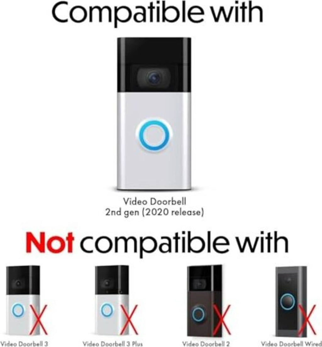 White video doorbell with round ring button and model comparison icons