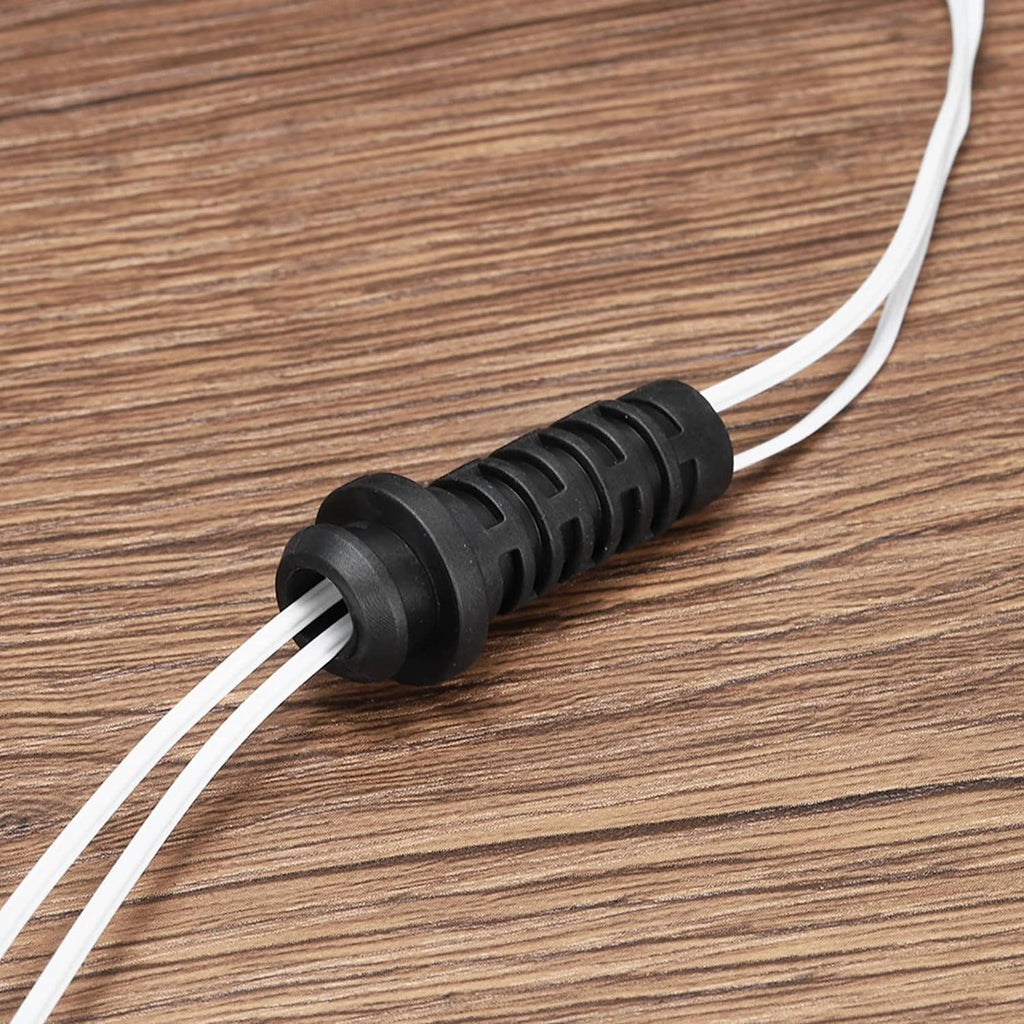 Black 3mm strain relief cable bushing sleeve connector gripping two wires