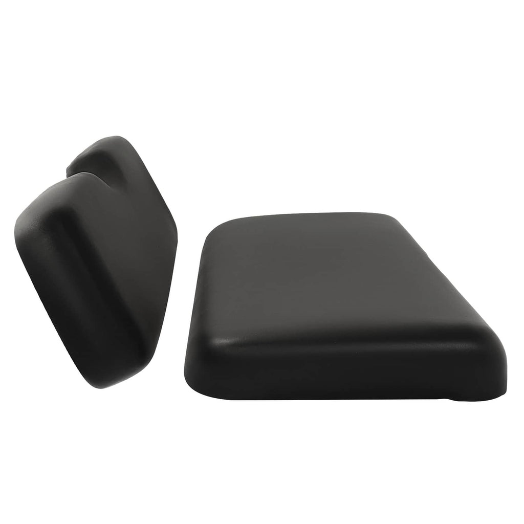 Black seat backrest and seat bottom cushions, contoured shape