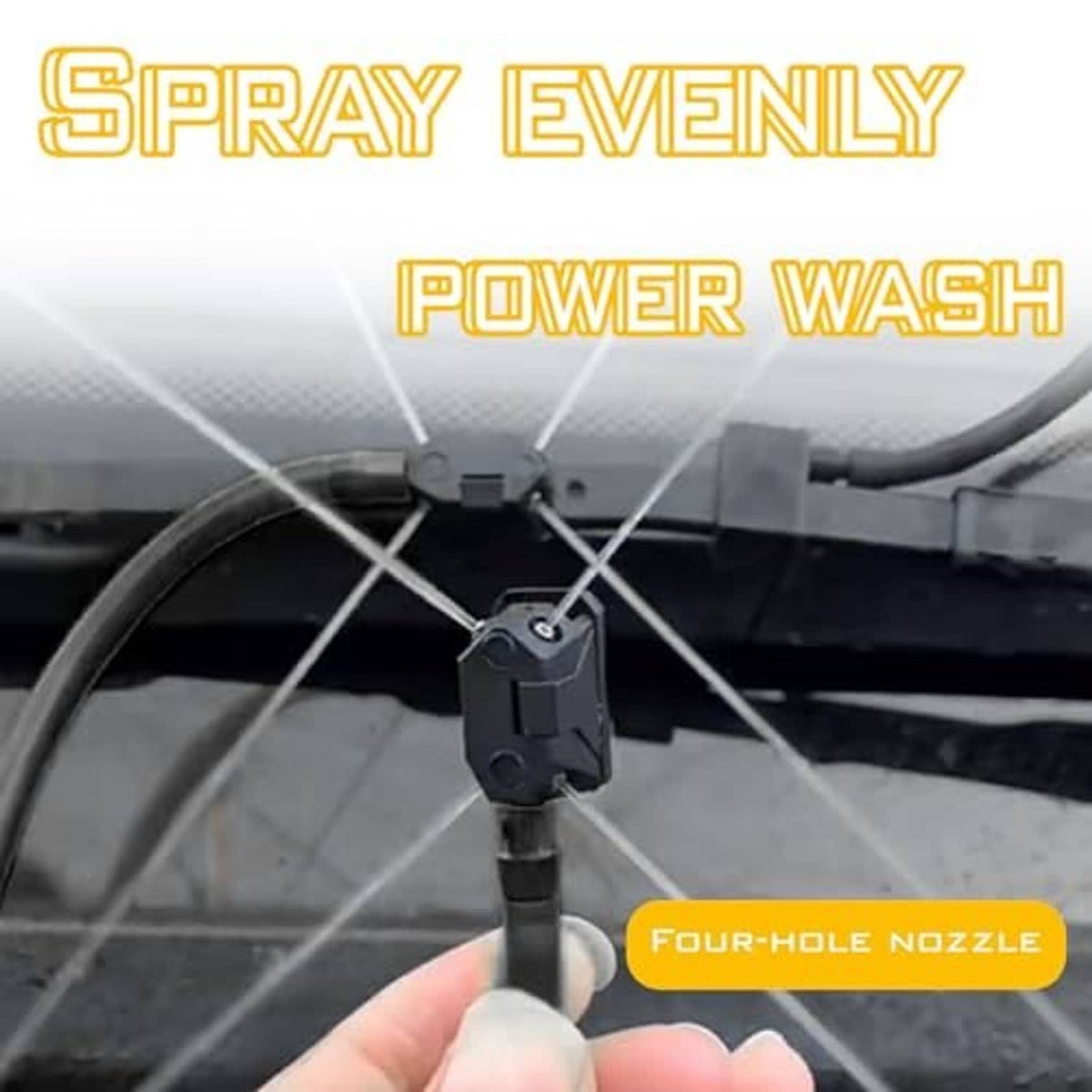 Black washer nozzle on windshield wiper blade with spray coverage indicator