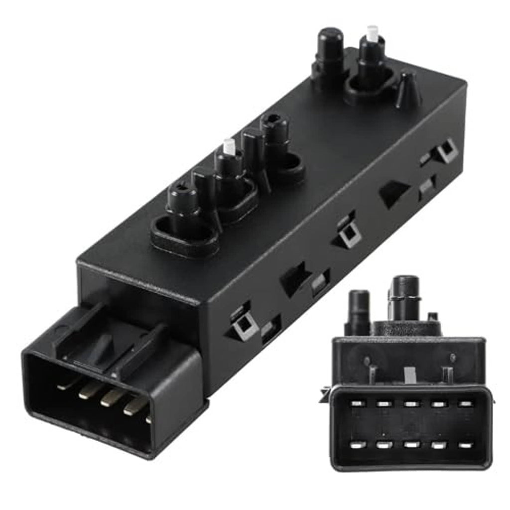 Power seat adjuster switch module with multiple push-button sockets and plug