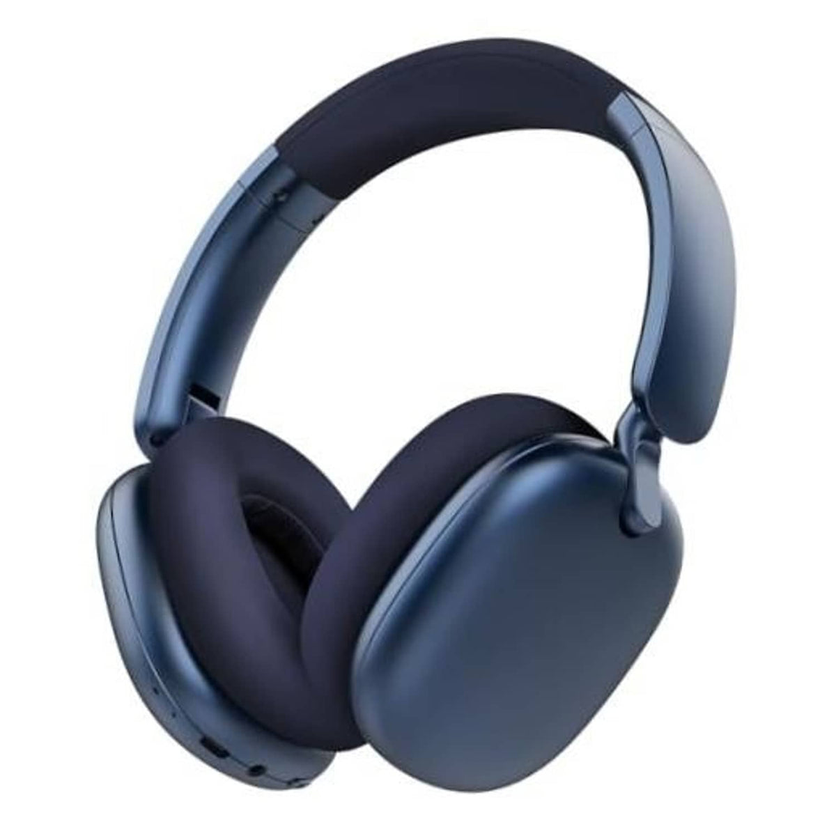 Blue over-ear wireless headphones with padded ear cups and adjustable headband
