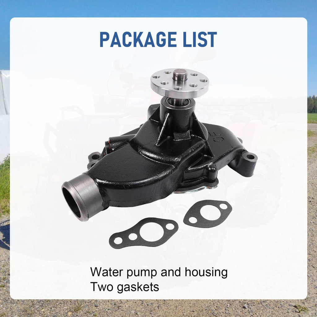 Water pump and housing set with two gaskets, featuring silver mounting flange