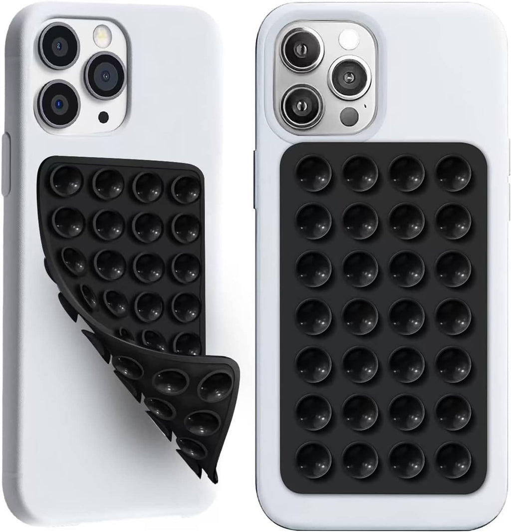 Pair of white phone cases with black silicone octo suction-cup grip pads