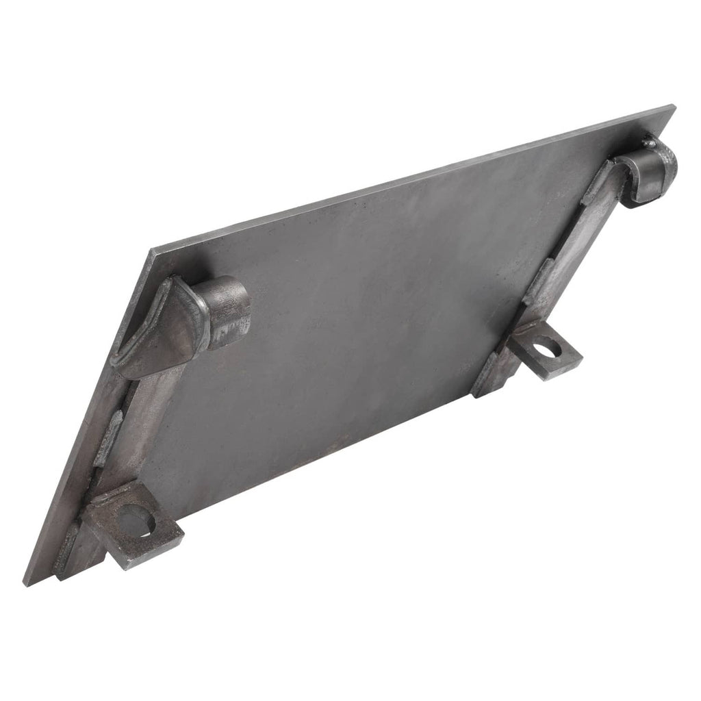 Steel mounting bracket plate with end mounting hardware and curved support brackets