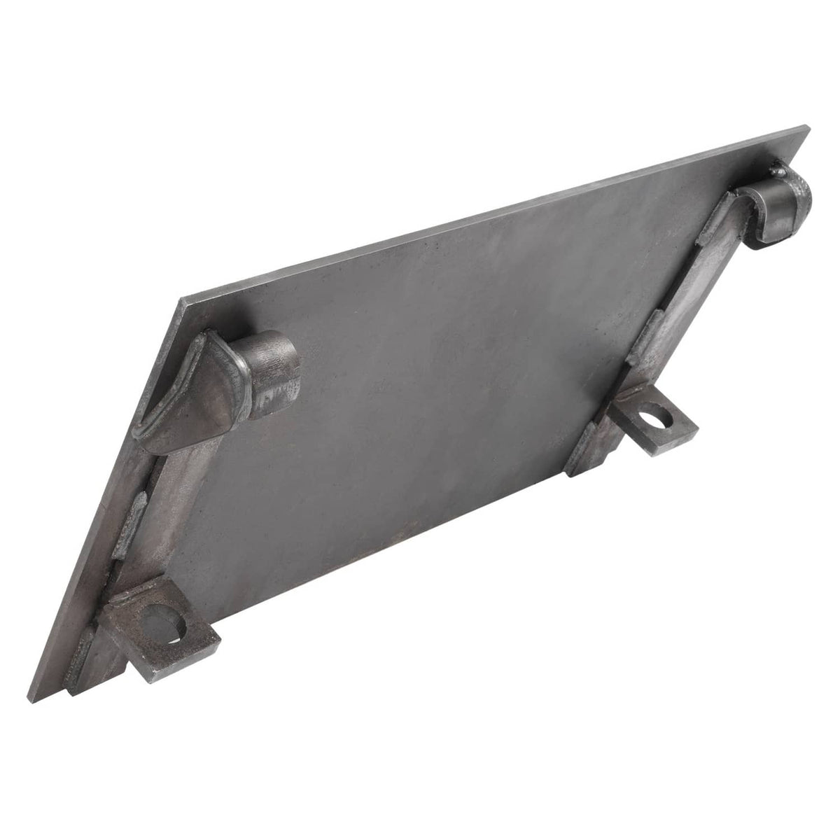 Steel mounting bracket plate with end mounting hardware and curved support brackets