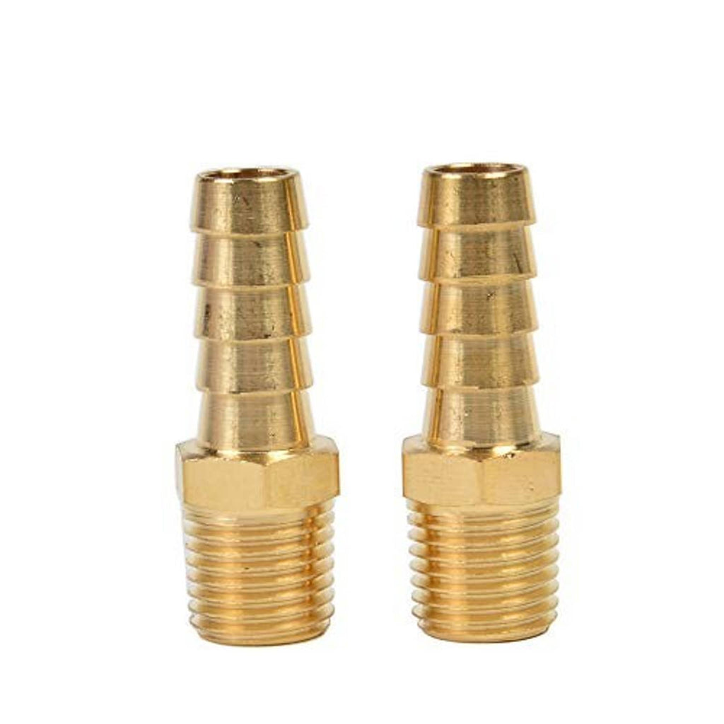 Brass hose barb adapter fittings, stepped barbs and male NPT threads, pair
