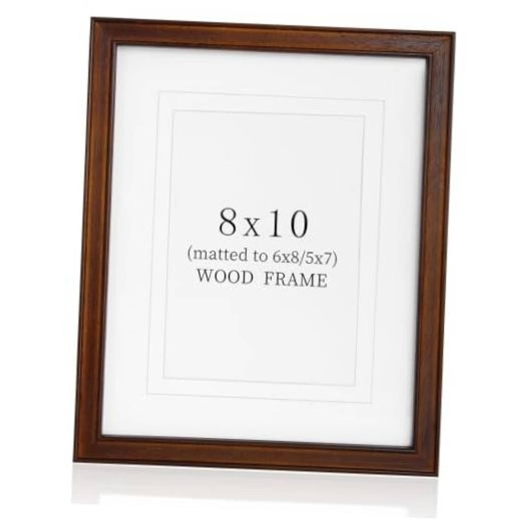 8x10 solid walnut wood picture frame with white mat and clear front glass