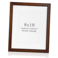 8x10 solid walnut wood picture frame with white mat and clear front glass