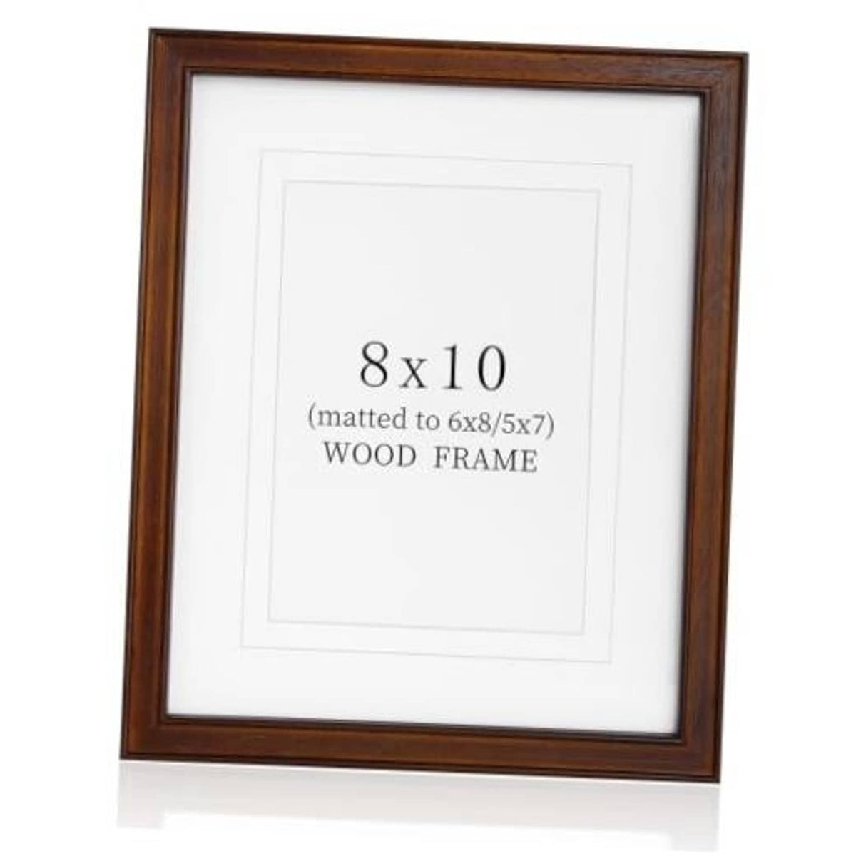 8x10 solid walnut wood picture frame with white mat and clear front glass