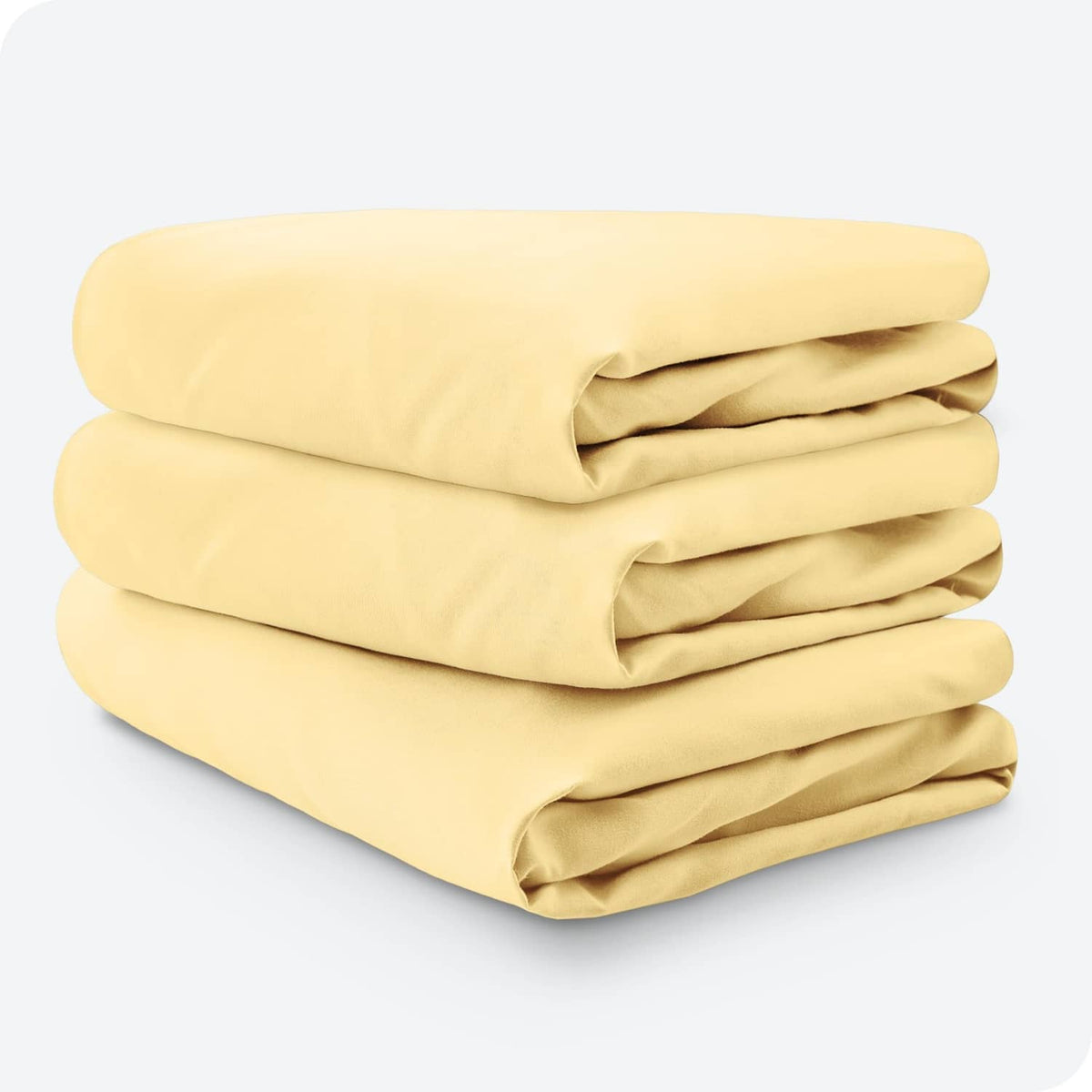 3-pack pale yellow microfiber fitted crib sheets stacked together