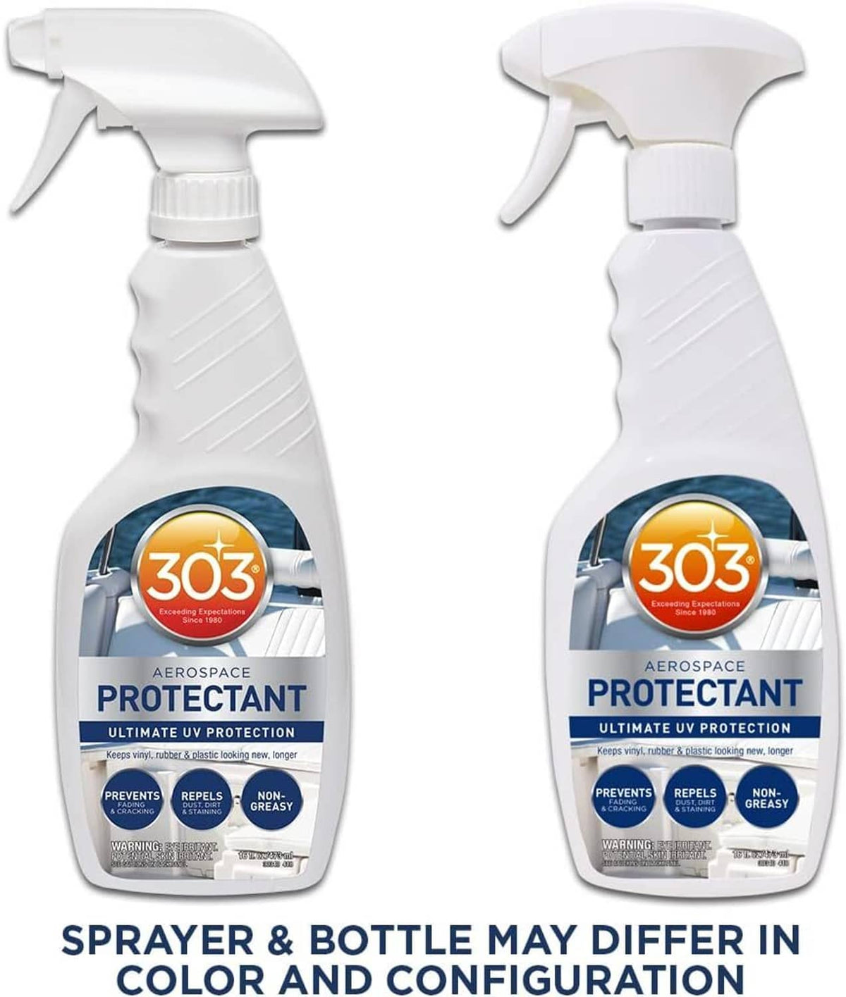 Two-pack style UV protectant spray bottles with white trigger sprayers