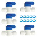 White and blue push shut-off valves, five-pack, 1/4 inch quick connect