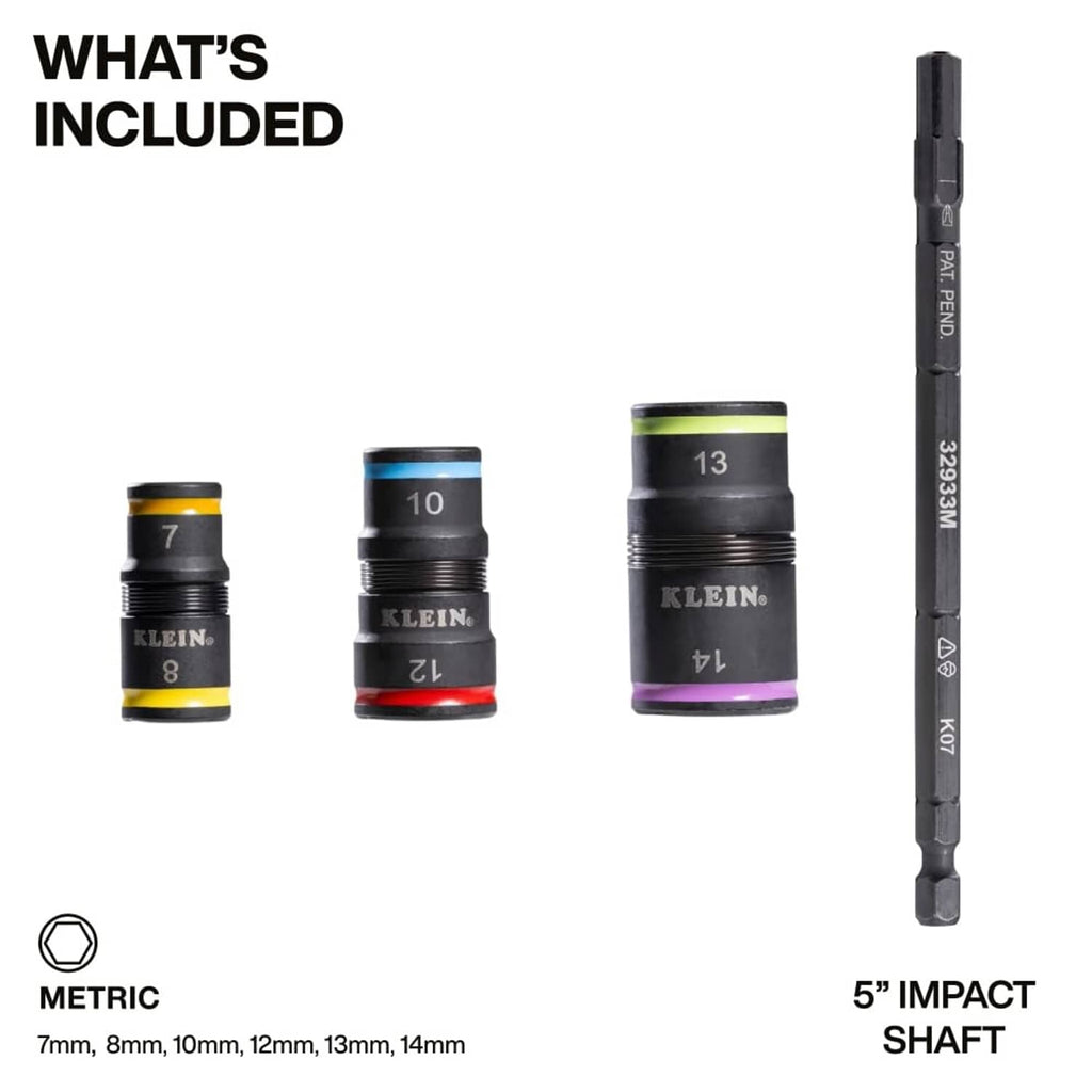 Klein Tools metric impact socket set with 5-inch impact shaft and flip sockets