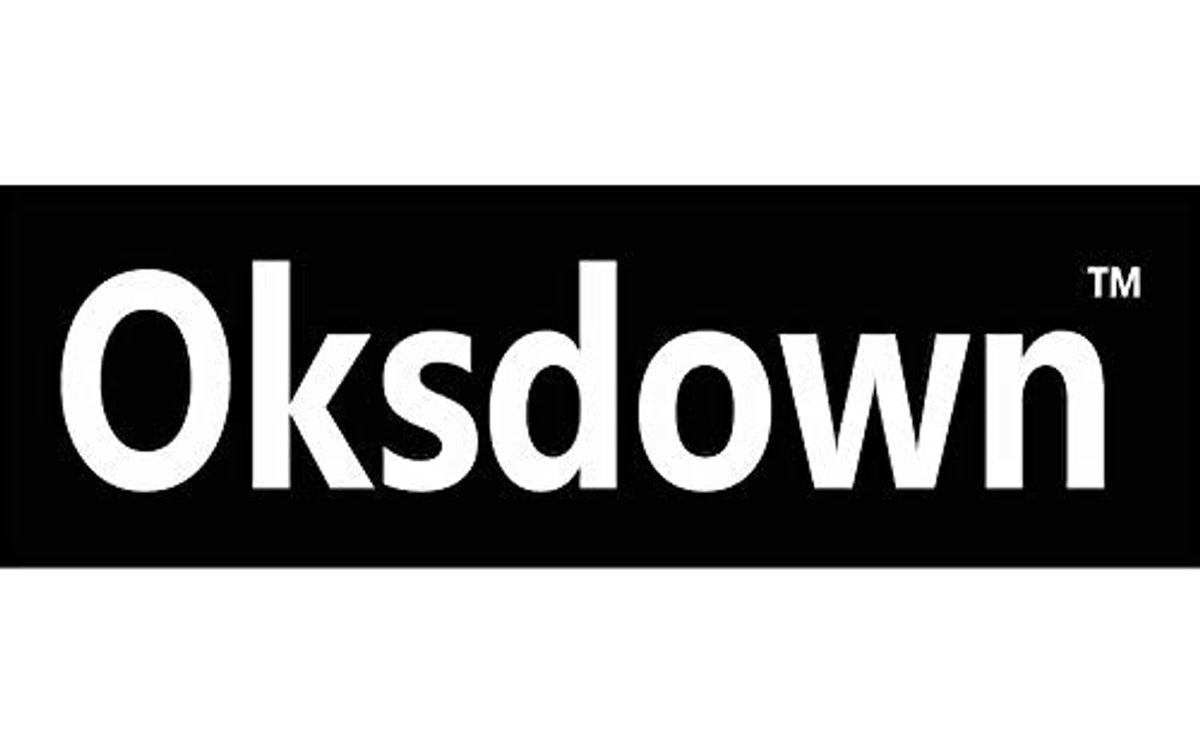 Oksdown brand logo on black and white background