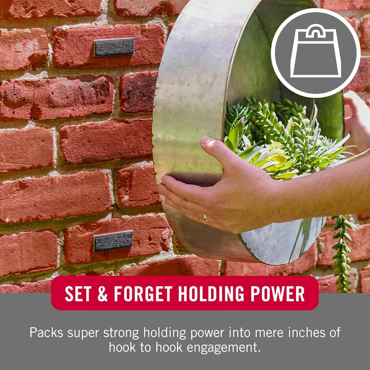 Extreme Lock mounting strips on brick: set-and-forget holding power with adhesive pads