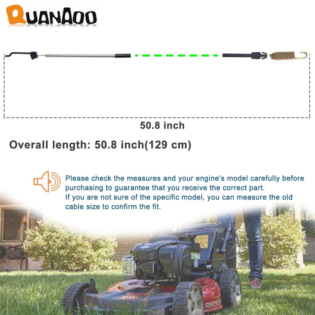Black traction cable with spring tensioner shown with overall length measurement