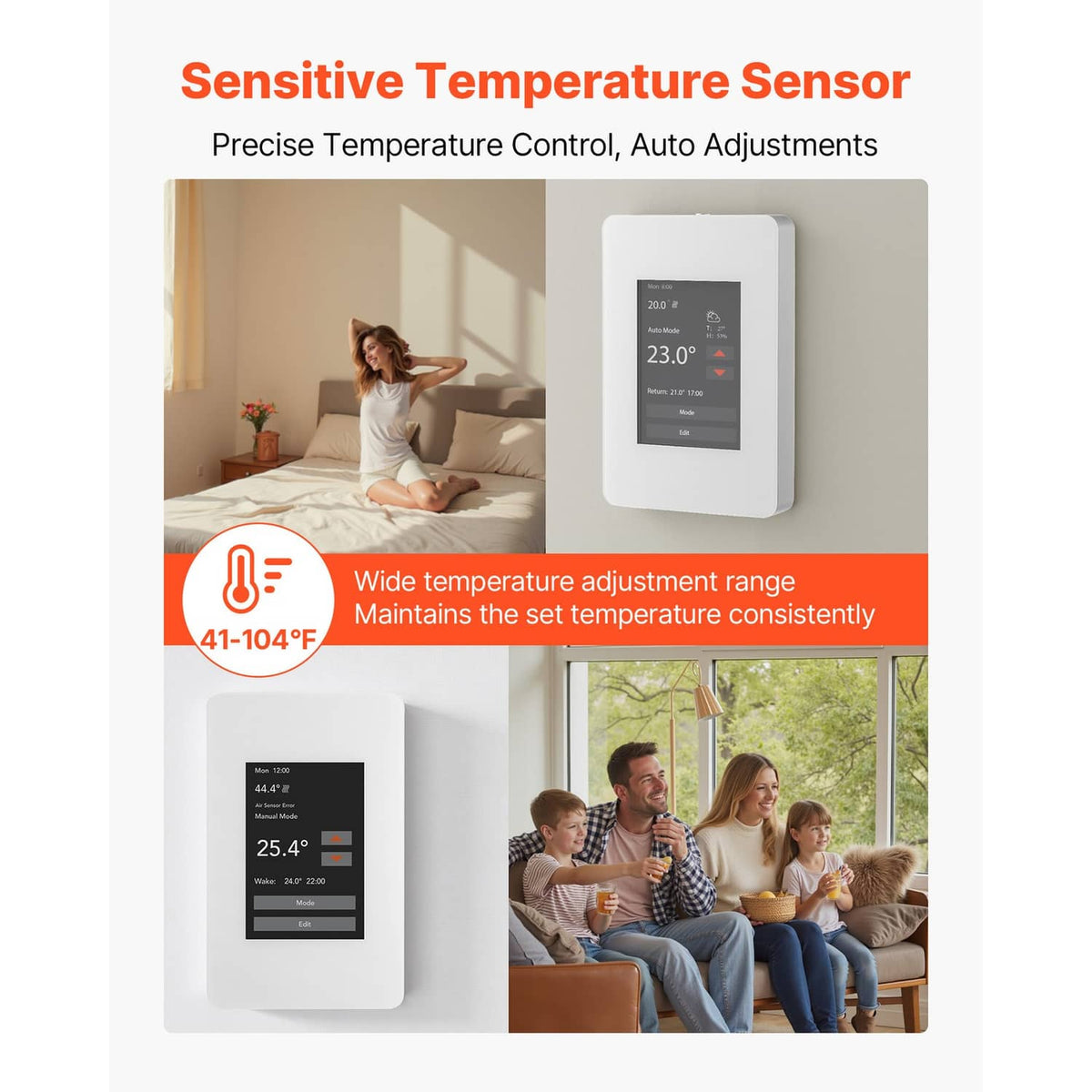 White thermostat with TFT sensor display for precise temperature control