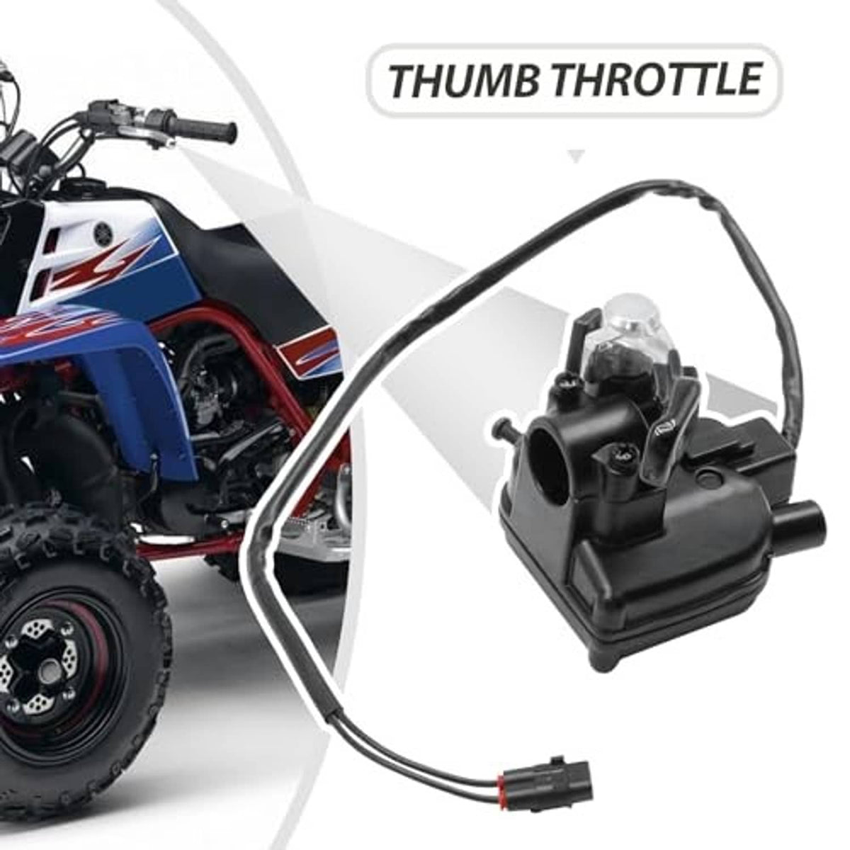Black thumb throttle control with cable harness and clear thumb lever