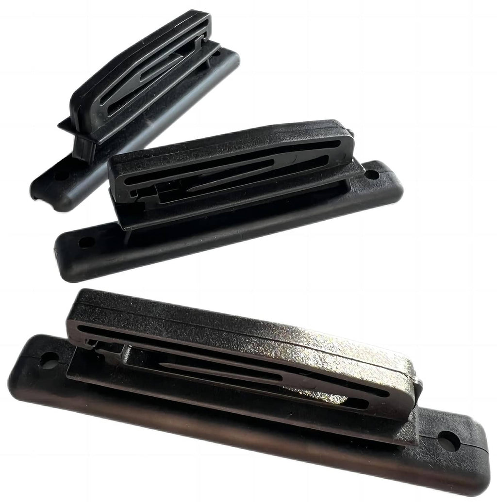 Electric fence polytape insulator pair with black plastic tape guides