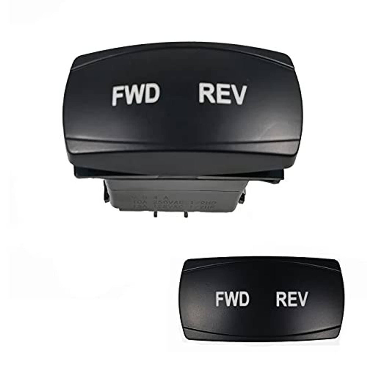 Black forward/reverse rocker switch cap labeled FWD and REV with mounting base