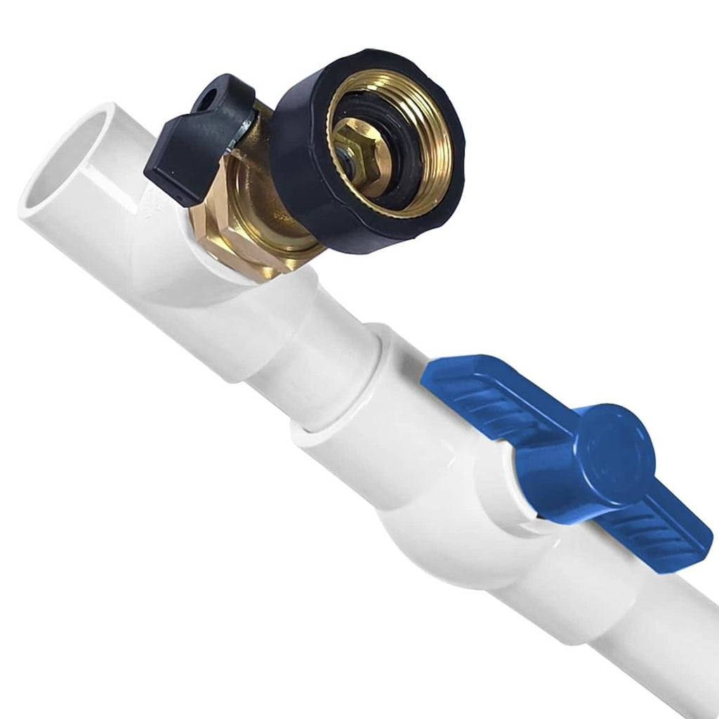 3/4 in AC drain line cleaner tee fitting with white PVC and brass inlet valve