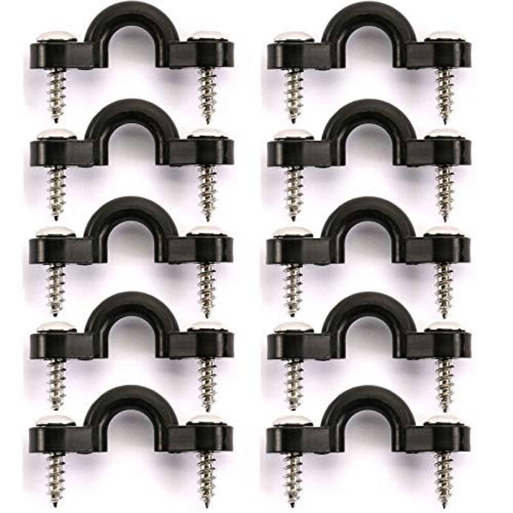 Black kayak pad eye mounts with stainless screws, close-up set of loop anchors