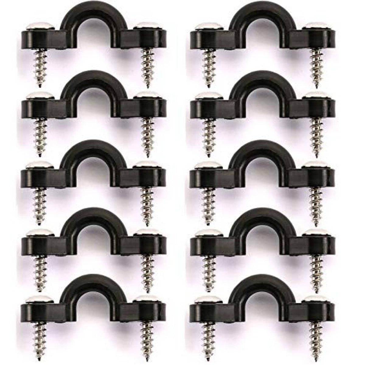 Black kayak pad eye mounts with stainless screws, close-up set of loop anchors