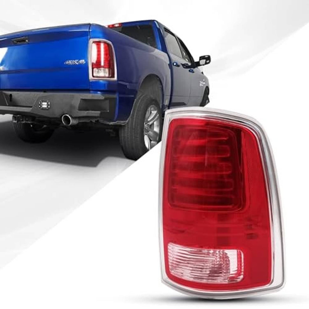 Right passenger tail light assembly with red lens, clear lower section, and chrome trim.