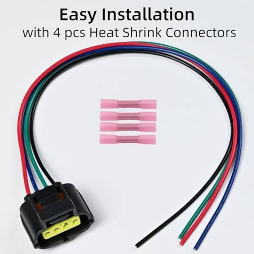 4-pin connector pigtail with multicolor wires and pink heat-shrink terminals