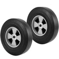 Pair of 10-inch solid rubber hand truck wheels, black rims with gray hubs
