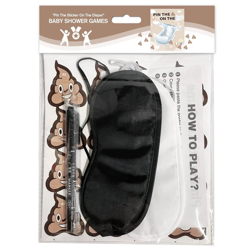 Pin the Sticker on the Diaper game package with black blindfold and pen