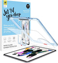 Paper glass screen protector with blue alignment frame over tablet screen