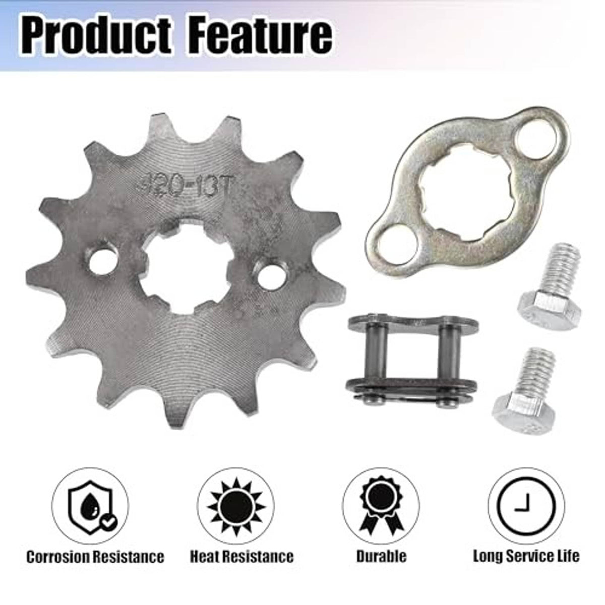 420-13T front sprocket set with steel gear, retaining ring, and mounting bolts