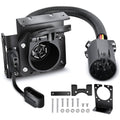 Trailer wiring harness with 7-way blade plug, 4-way flat socket, and mounting bracket