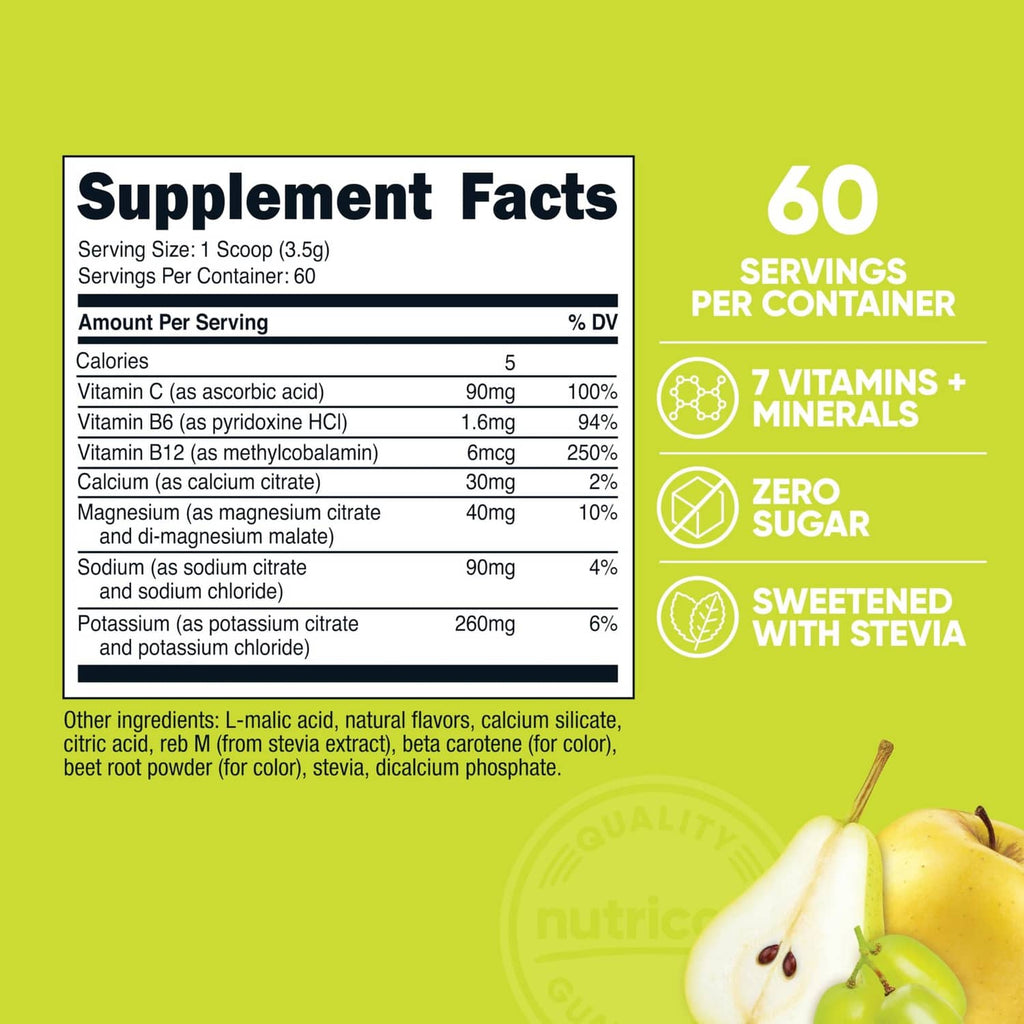 Nutricost electrolytes supplement facts panel with vitamin and mineral amounts