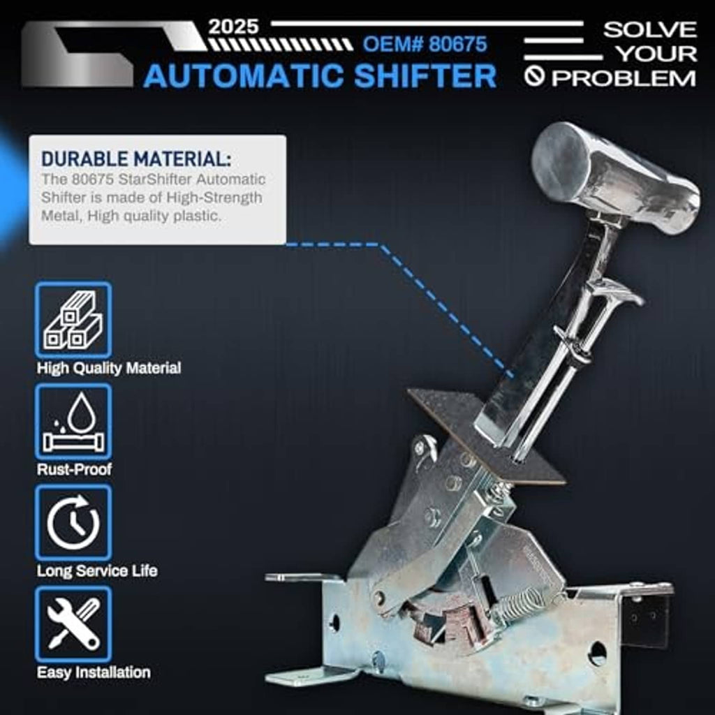 Automatic shifter mechanism with chrome handle and mounting bracket assembly